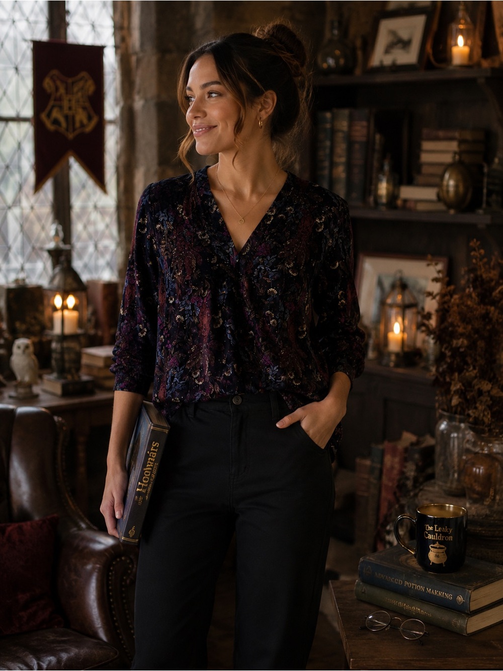 Harry Potter Wizarding World Floral Blouse Dark Academia Size 0 Black Witchy